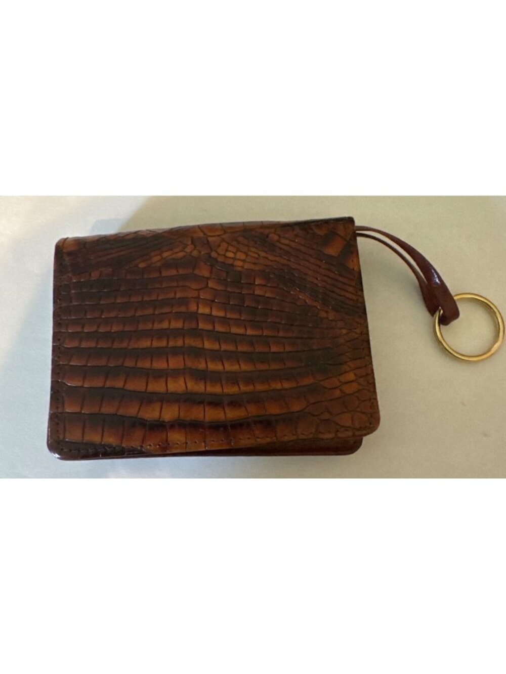 Brahmin Credit Card Wallet Key Ring Leather EUC